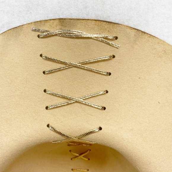Custom Tan Wool Lace-Up Wide Brim Floppy Hat OS